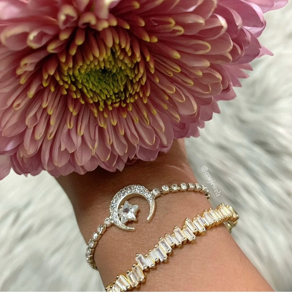 Starry Night 14K Cubic Zirconia Gold Adjustable Bracelet - Picture 3 of 5
